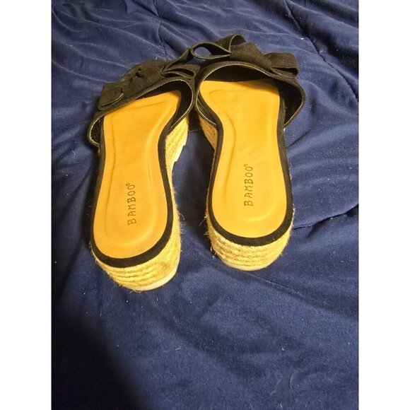 Bamboo Womens Platform Slip Ons Black Bow Size 9 - Picture 2 of 3